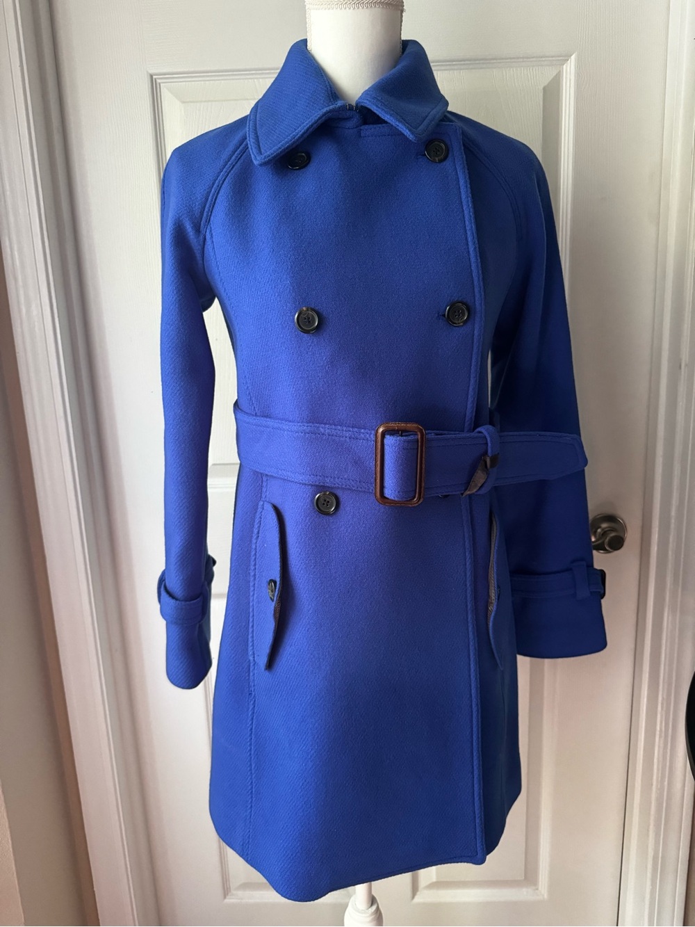 J. Crew Cobalt Double-Breasted Trench Coat with Belt